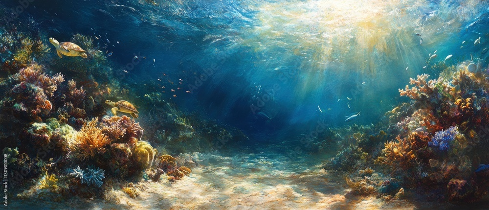 Fototapeta premium A pristine underwater view of Madagascar coral reefs, featuring colorful marine life