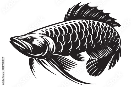 Elaborate Arowana Fish Illustration With Aquatic Animal Design and Scales