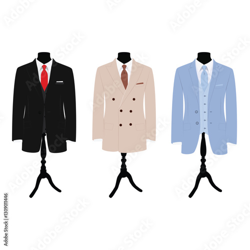 Men's suits on mannequin isolated on white background