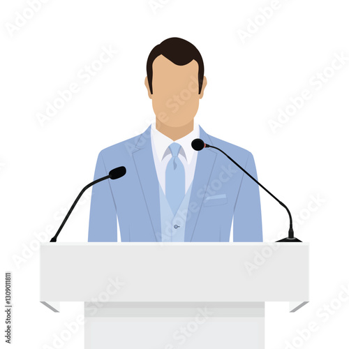 Speaker giving a speach from the podium. Businessman's speach from a lectern with microphones