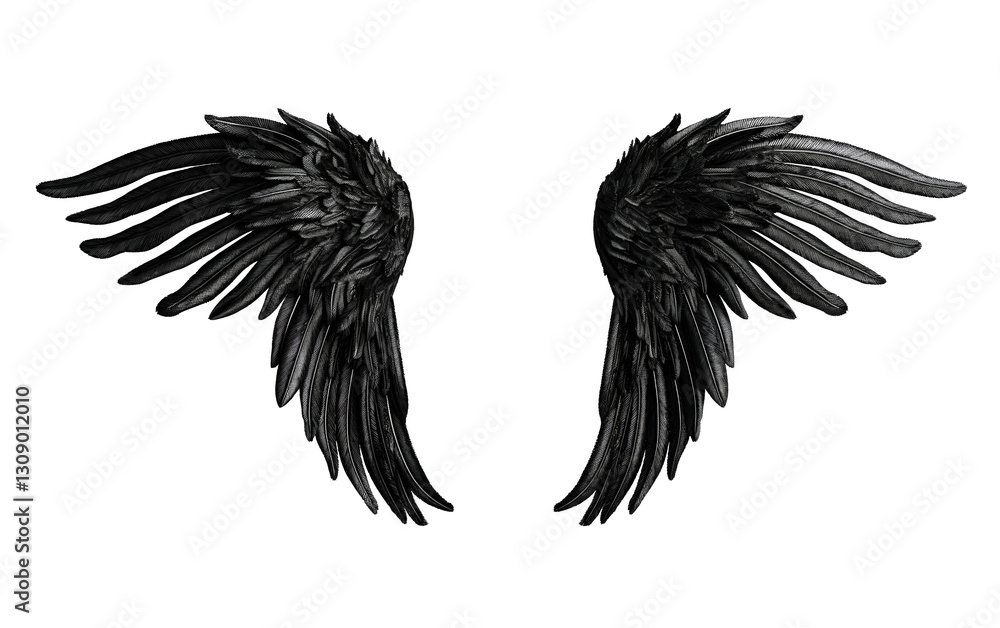 Obraz premium Realistic black angel wings. Concept of mythology, darkness, and mysticism.