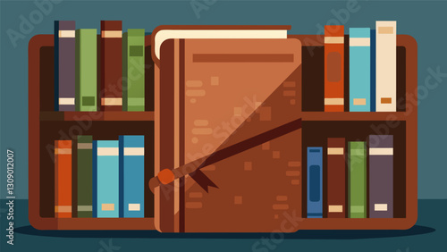 A worn leatherbound diary carefully nestled between the pages of a book and p on a library shelf a glimpse into the thoughts and emotions of a past. Vector illustration
