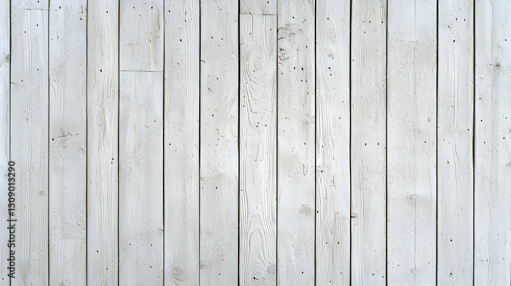 Obraz premium Weathered White Painted Wood Plank Surface Vertical Grain Pattern Texture