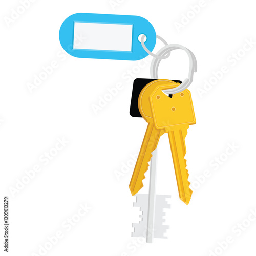 House keys with keychain tag. Rental concept. Vector