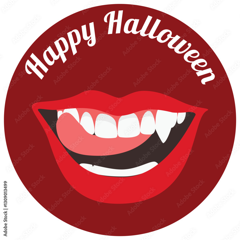 Happy Halloween sticker vampire mouth with fangs Happy Halloween sticker vampire mouth with fangs