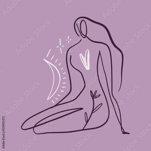 Pretty girl practicing Kundalini yoga flat doodle cartoon illustration. Young woman doing asana, stretching exercise pilates princess. Female silhouette pose vector clipart