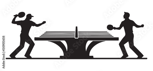 Dynamic Table Tennis Match Silhouette A Competitive Sporting Scene