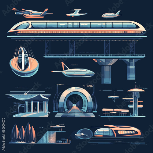 Futuristic Transportation Designs: Trains, Aircraft, and Futuristic Buildings
