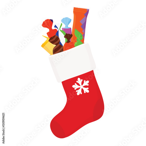 Hanging Christmas stocking with sweets