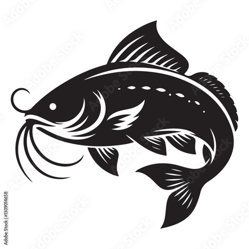 Realistic Catfish Silhouette Freshwater Fish Vector Artistic Depiction