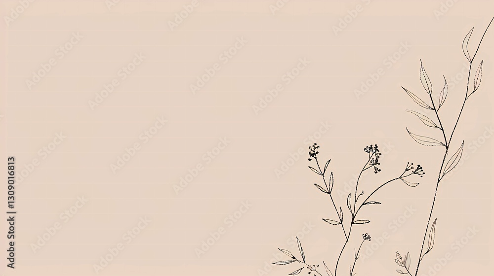 Fototapeta premium Slender plant lines on a light beige background are quiet and elegant, conveying a simple and peaceful natural beauty.