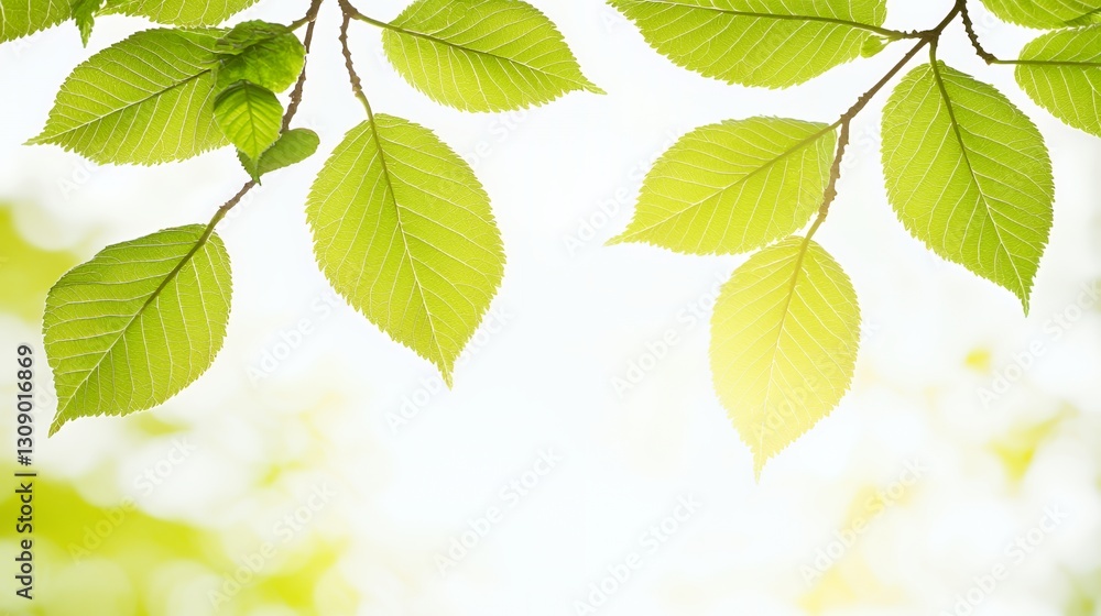 Bright Green Leaves On Branch Backlit By Sunlight Bright Green Leaves On Branch Backlit By Sunlight