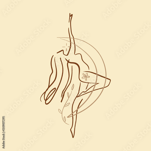Pretty girl practicing Kundalini yoga flat doodle cartoon illustration. Young woman doing asana, stretching exercise pilates princess. Female silhouette pose vector clipart