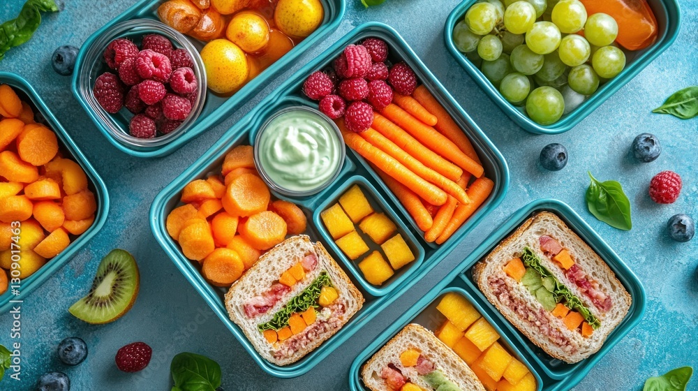 Colorful Kids' Lunchboxes with Fresh Fruits & Veggies Colorful Kids' Lunchboxes with Fresh Fruits & Veggies