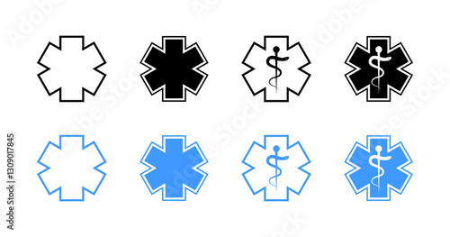 Medical star of life icons set in flat linear style vector.
