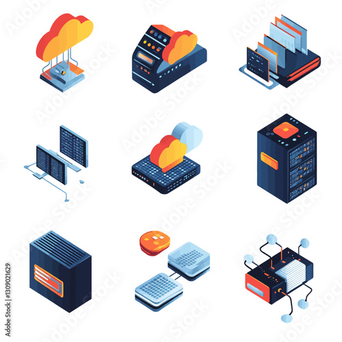 Cloud Computing and Data Center Technology Isometric Illustration