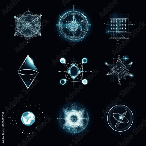 Abstract Geometric Diagrams in Cyan, Science, Technology, Information Design