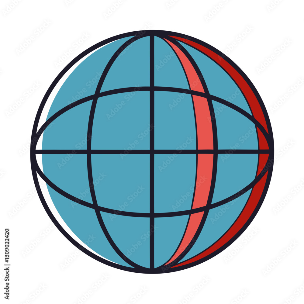 Globe with red vertical division vector illustration, A vector illustration of a globe with a red vertical division, symbolizing the Earth's segments or geographical lines.
Globe with red vertical division vector illustration, A vector illustration of a globe with a red vertical division, symbolizing the Earth's segments or geographical lines.