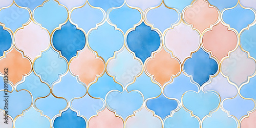 Seamless Blue and White Persian Mosaic Tile Pattern for Decorative Architecture, Interior Design, or Art