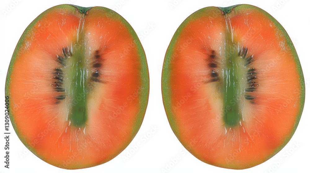 Fototapeta premium Fresh Persimmon Sliced in Half Isolated on White Background