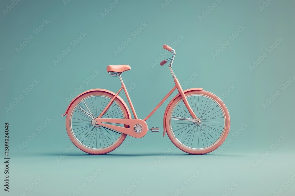 Fototapeta premium A stylized pink bicycle rests on a gradient turquoise background