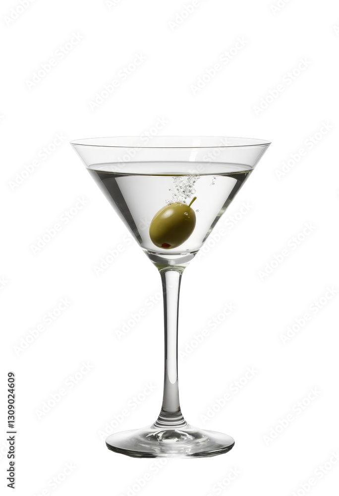 Martini in a clear glass with green olive, transparent background Martini in a clear glass with green olive, transparent background