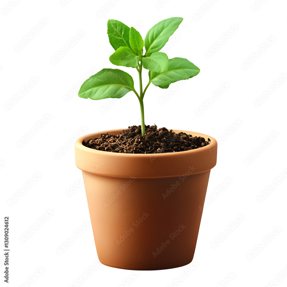 Seedling in Terracotta pot isolated on transparent background Seedling in Terracotta pot isolated on transparent background