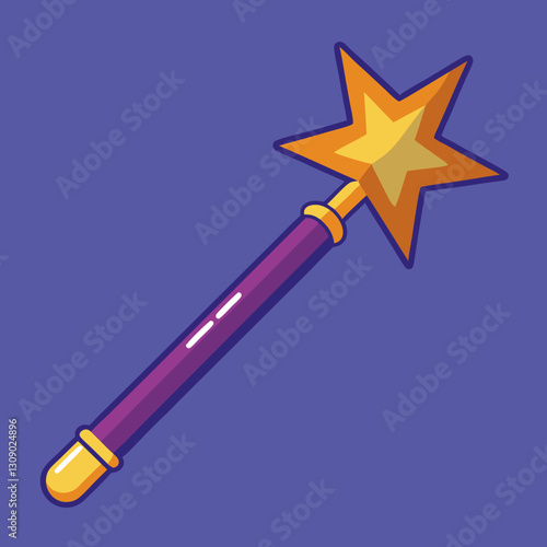 Purple magic wand vector with golden star, A vector image of a purple magic wand with a golden star at the top, symbolizing magic and fantasy.
