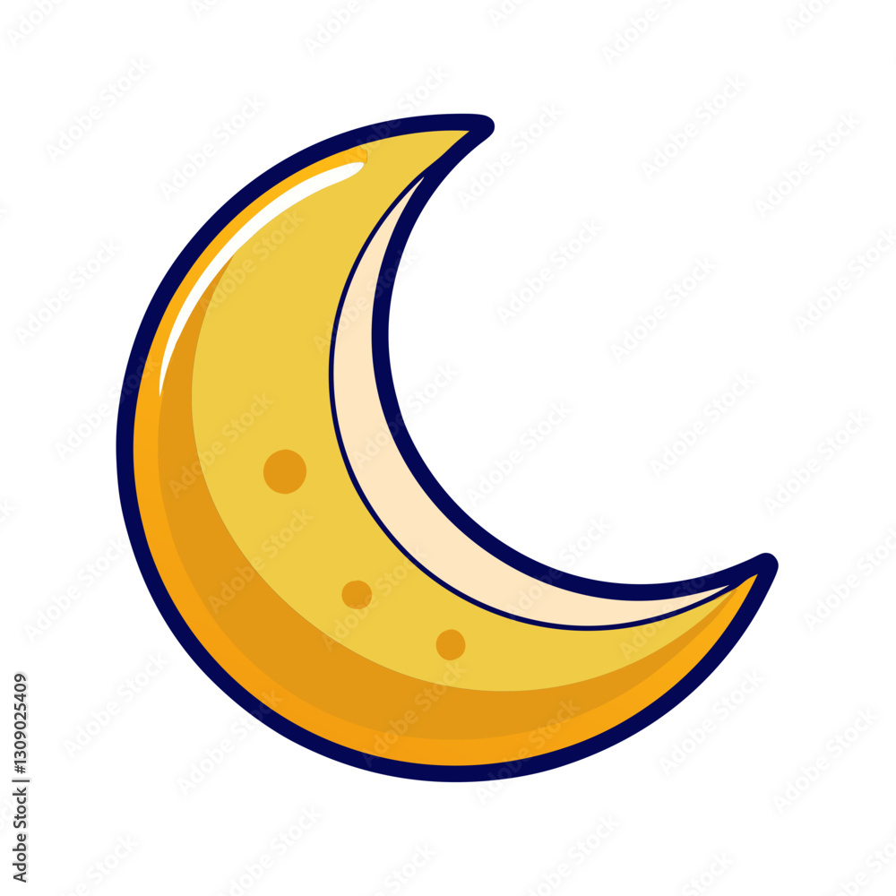 Crescent moon vector with yellow hue and craters, A vector illustration of a crescent moon in yellow with visible craters, set on a white background.
Crescent moon vector with yellow hue and craters, A vector illustration of a crescent moon in yellow with visible craters, set on a white background.