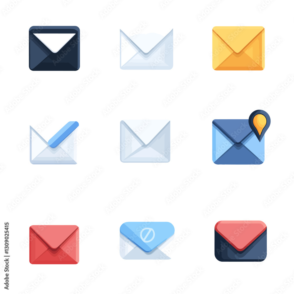 Colorful Envelope Icons Representing Email, Communication and Messages Colorful Envelope Icons Representing Email, Communication and Messages