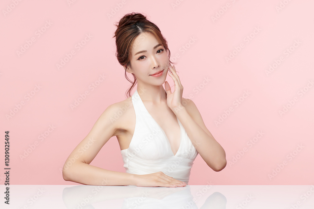 Beautiful young asian woman with clean fresh skin on pink background, Face care, Facial treatment, Cosmetology, beauty and spa, Asian women portrait. Beautiful young asian woman with clean fresh skin on pink background, Face care, Facial treatment, Cosmetology, beauty and spa, Asian women portrait.