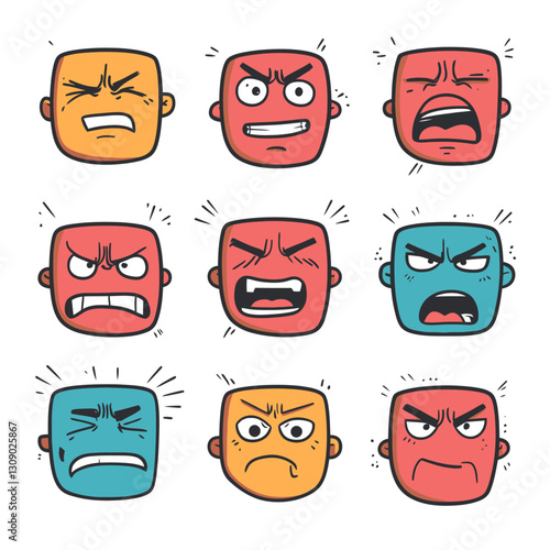 Cartoon Faces Showing Emotions, Anger, and Frustration Illustration