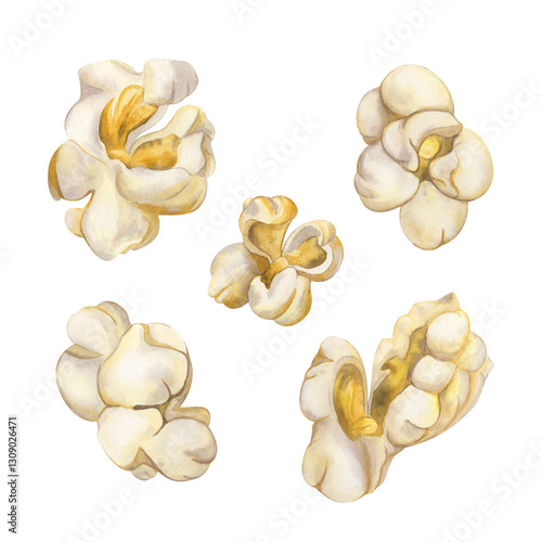 Cuadro en lienzo Popcorn set watercolor illustration