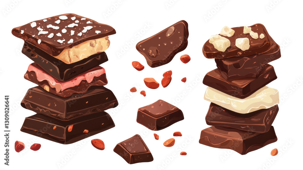candy chocolate cake and flakes isolated on white background candy chocolate cake and flakes isolated on white background