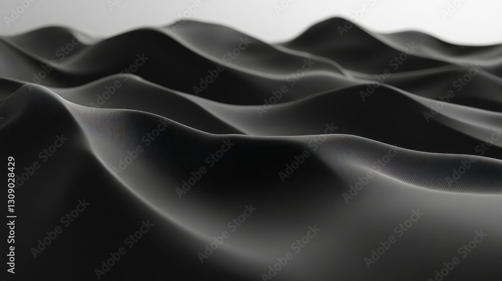 Obraz premium Abstract Black Waves, Seamless 3D Pattern, Digital Background, Futuristic Design Element