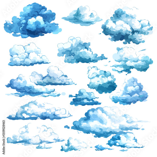 Watercolor Clouds Illustration, Blue Sky, Weather, Background Elements