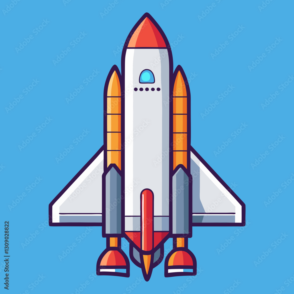 Rocket spacecraft vector illustration on blue background, A vector illustration of a rocket with orange and red boosters, set against a blue background, symbolizing space travel.
Rocket spacecraft vector illustration on blue background, A vector illustration of a rocket with orange and red boosters, set against a blue background, symbolizing space travel.