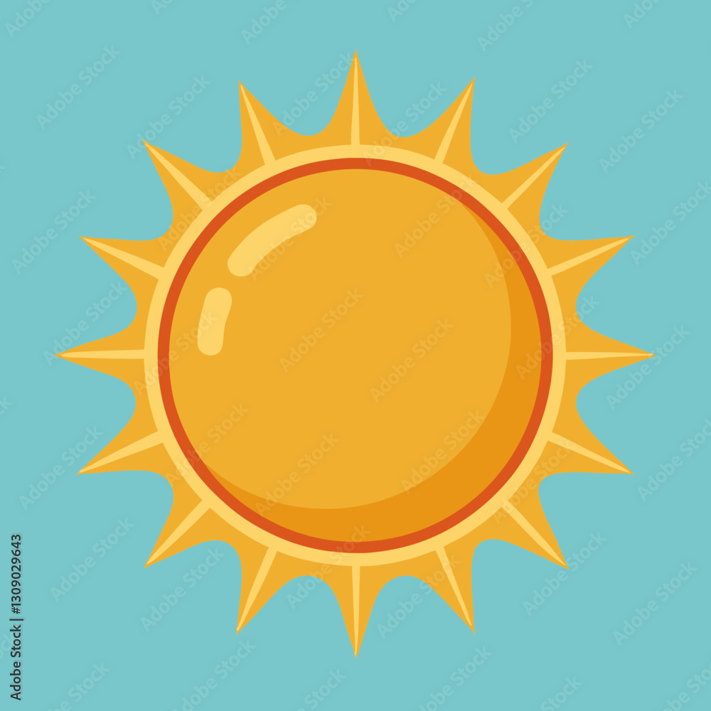 Yellow Sun Vector Illustration with Spiky Rays on Blue Background, A vibrant vector illustration of a yellow sun with spiky rays, set against a light blue background, symbolizing brightness and energy Yellow Sun Vector Illustration with Spiky Rays on Blue Background, A vibrant vector illustration of a yellow sun with spiky rays, set against a light blue background, symbolizing brightness and energy