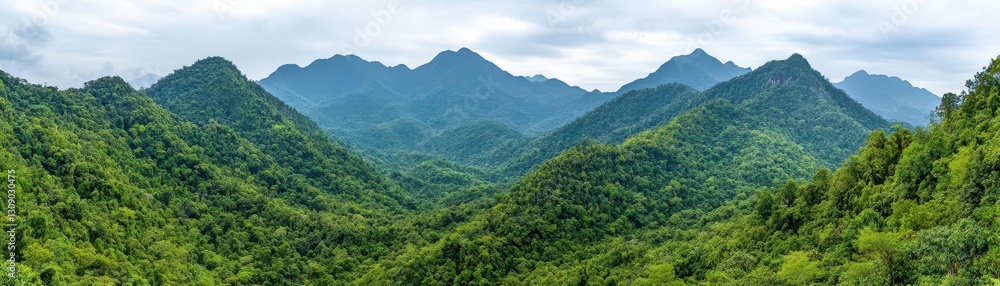 A wide shot of the mountainous terrain in Thailand A wide shot of the mountainous terrain in Thailand