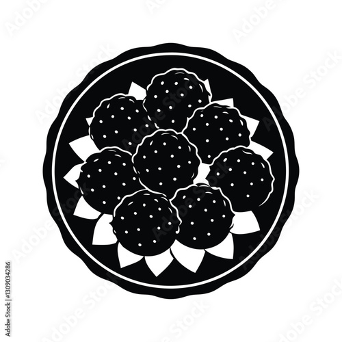 Traditional dessert sweets in a bowl silhouette isolated on white background