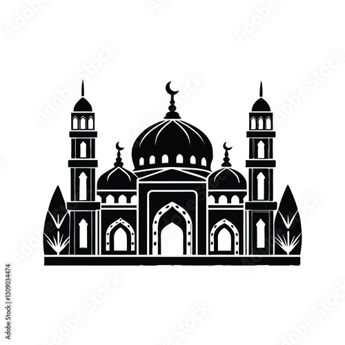 Wallpaper Mural Traditional mosque architecture with domes silhouette isolated on white background Torontodigital.ca