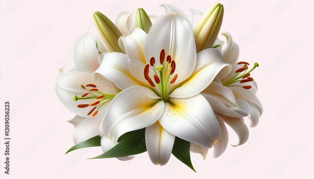 Naklejka premium Lily A pristine white lily with large trumpet shaped petals and