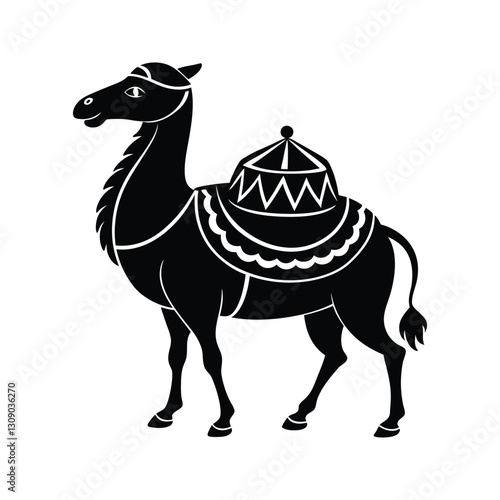 Decorative camel illustration with detailed fur silhouette isolated on white background