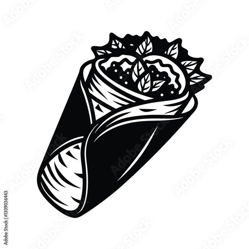 Delicious burrito wrap silhouette isolated on white background