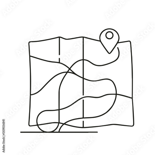 Minimalist map with location pin in line drawing style