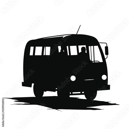 Vintage tour bus silhouette in black and white