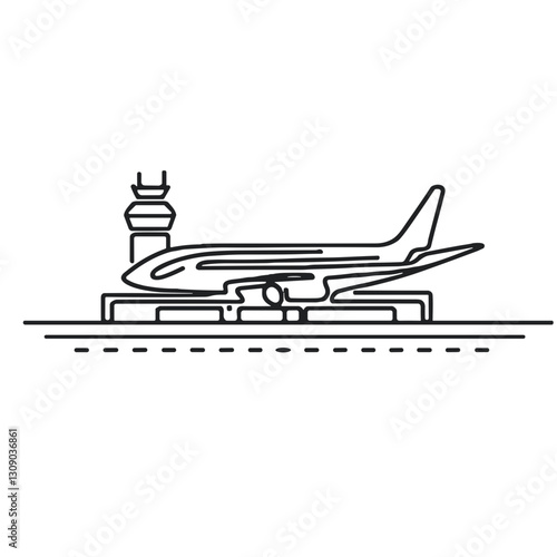 Minimalist airplane at airport in line drawing style