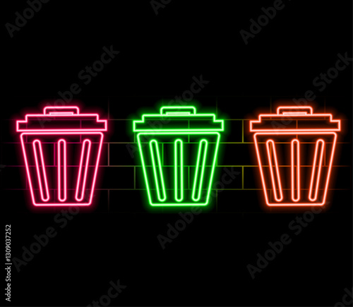 Neon recycle bin icon. trash neon icon. orange color.