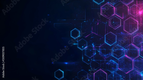 Abstract Digital Network With Hexagon Structure in Blue and Purple Colors