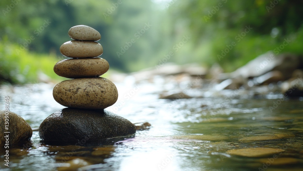 Zen Stones by the Creek: A Serene Nature Scene Zen Stones by the Creek: A Serene Nature Scene